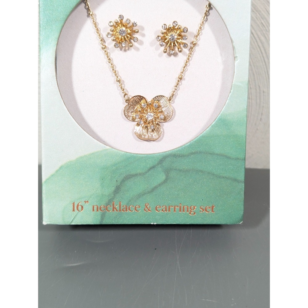 Lonna & Lilly Necklace Earring Set Gold Tone Flower‎ Rhinestone Boho - Picture 3 of 5